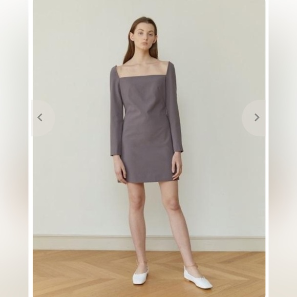 Gray Square Neck Dress with Subtle Puff Sleeves - Picture 4 of 6